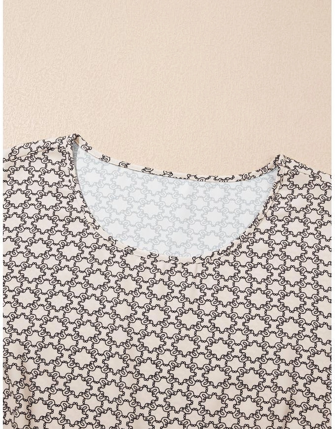 Khaki Plus Size Geometric Print Ruffled Sleeve Blouse