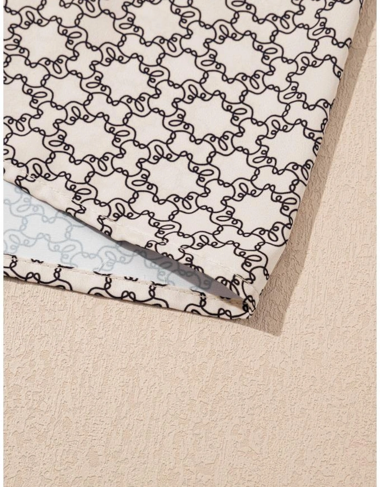 Khaki Plus Size Geometric Print Ruffled Sleeve Blouse