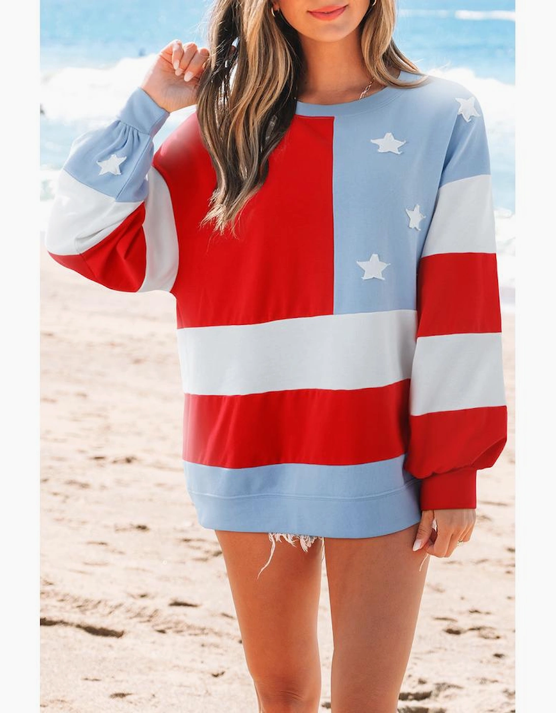 Multicolour American Flag Vintage Oversized Pullover Sweatshirt