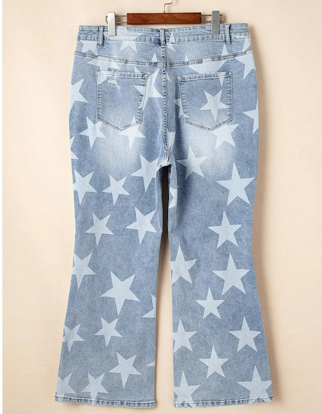 Sky Blue Star Printed Multi Buttons Slit Knee Destroyed Plus Size Jeans
