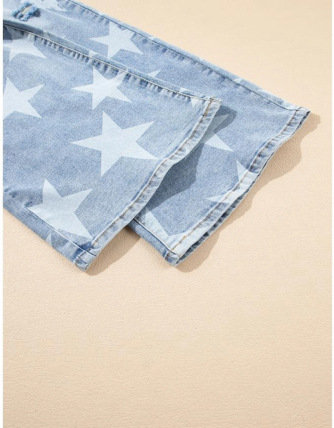 Sky Blue Star Printed Multi Buttons Slit Knee Destroyed Plus Size Jeans