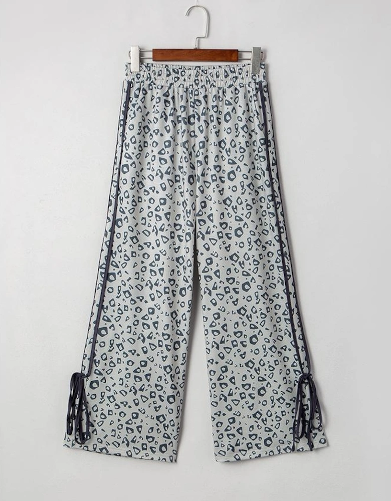 Khaki Leopard High Waist Side Bow Straight Leg