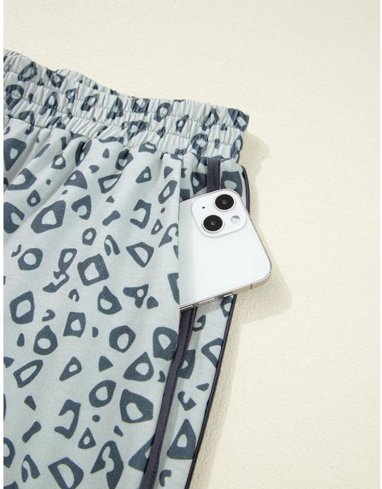 Khaki Leopard High Waist Side Bow Straight Leg