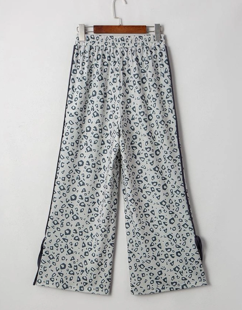 Khaki Leopard High Waist Side Bow Straight Leg