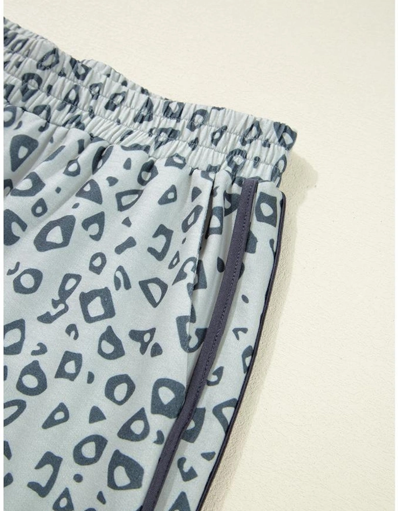 Khaki Leopard High Waist Side Bow Straight Leg