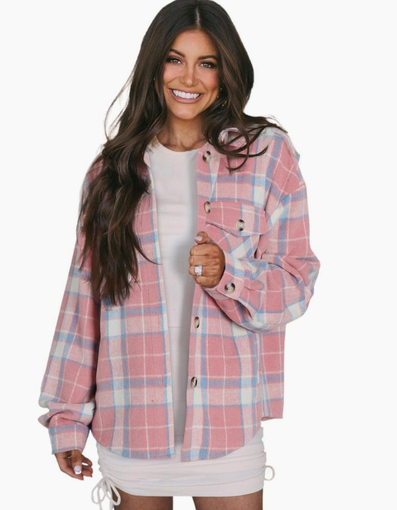 Pink Plaid Flap Pocket Flannel Shacket