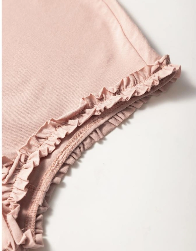 Oatmeal Frilled Trim Crew Neck Loose Fit Mini Dress