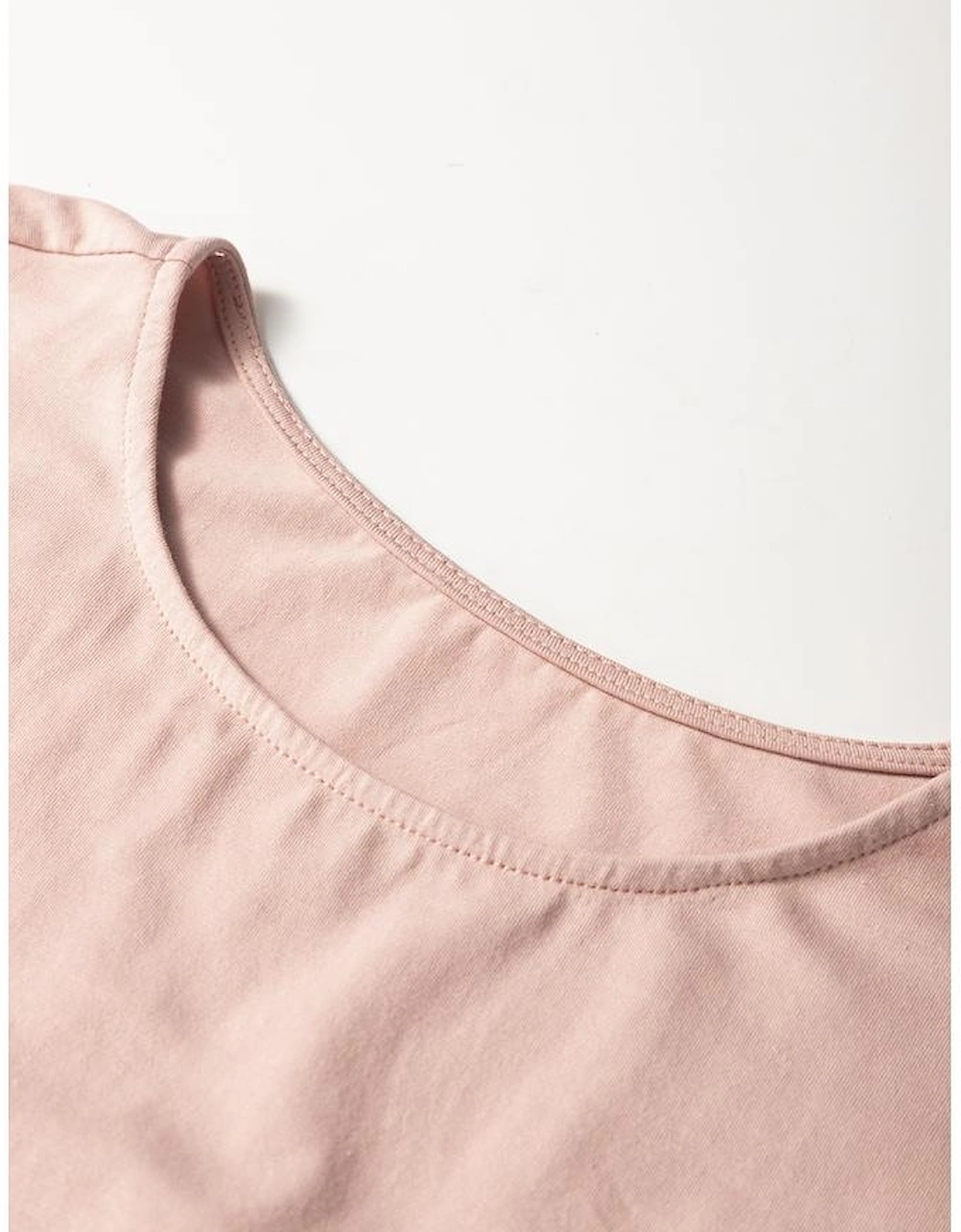 Oatmeal Frilled Trim Crew Neck Loose Fit Mini Dress