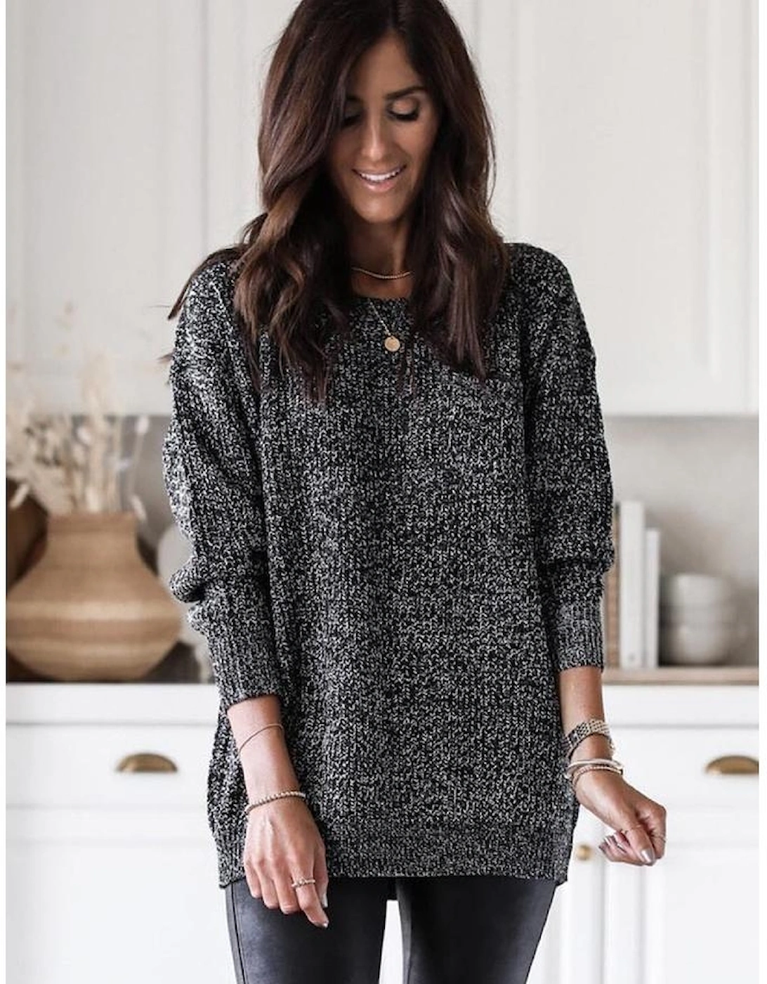 Black Glittering Long Sleeve Tunic Sweater