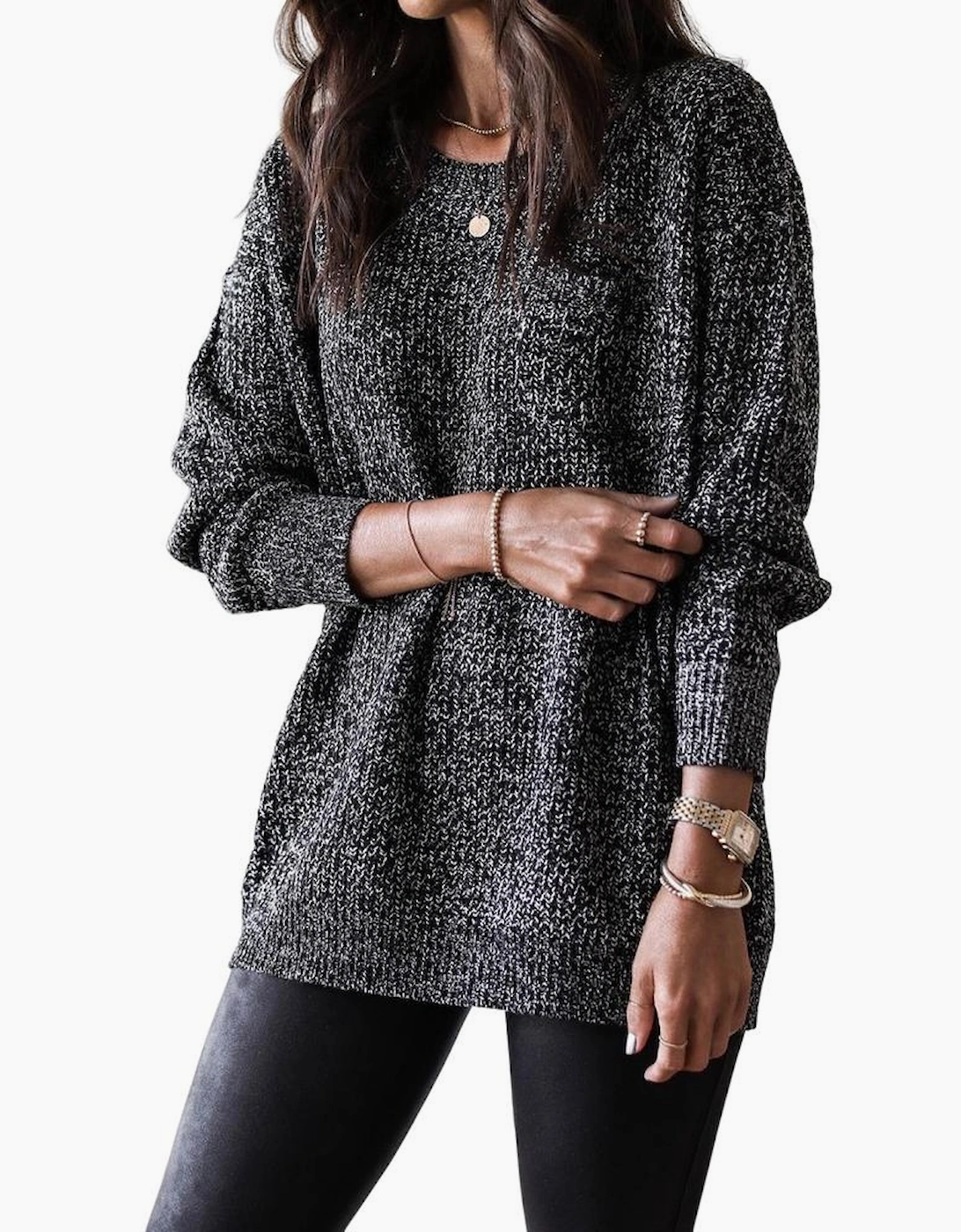 Black Glittering Long Sleeve Tunic Sweater, 5 of 4