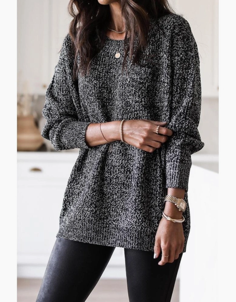 Black Glittering Long Sleeve Tunic Sweater