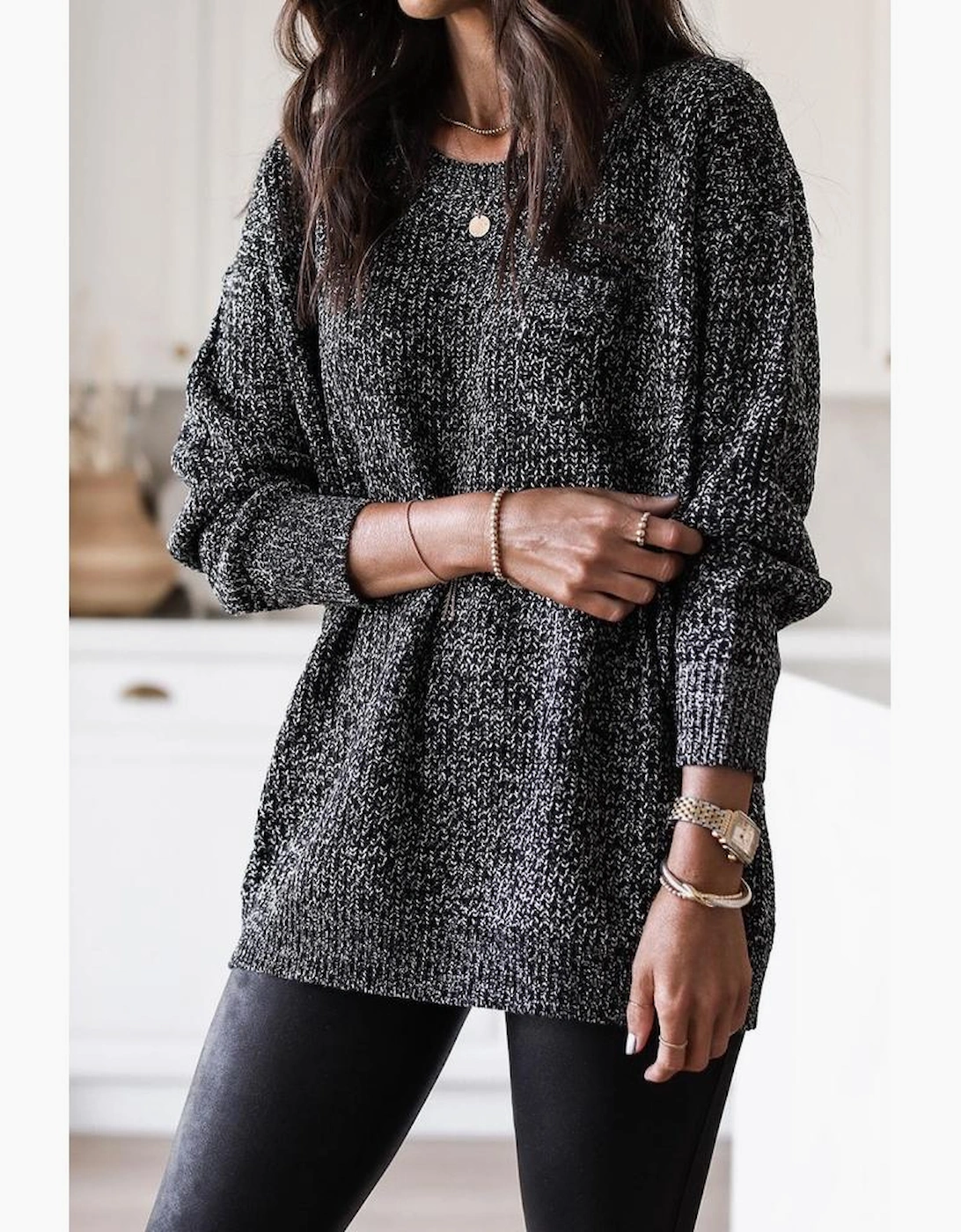 Black Glittering Long Sleeve Tunic Sweater