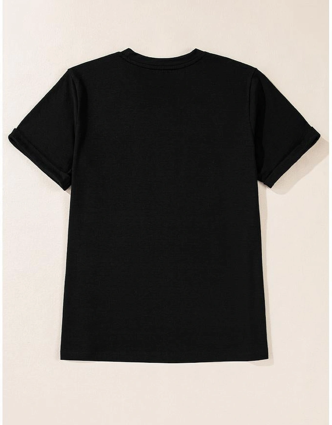 Black Santa Claus Leopard Bow Print Crew Neck Casual T Shirt