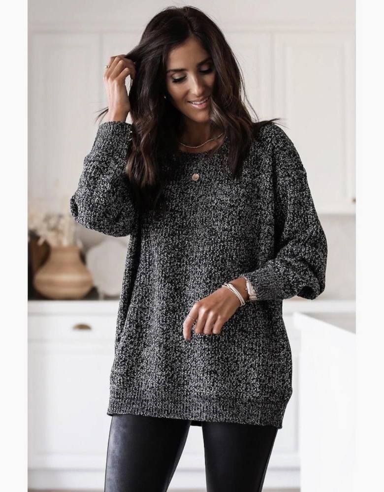 Black Glittering Long Sleeve Tunic Sweater