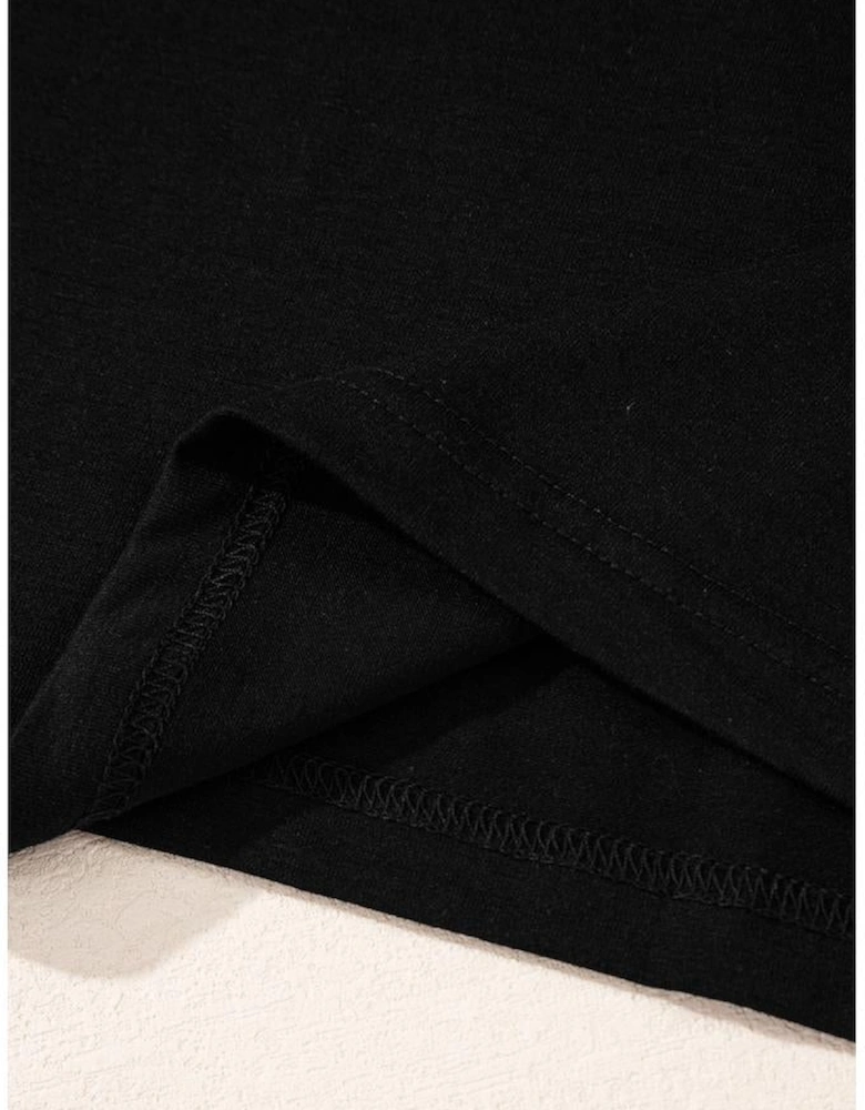 Black Santa Claus Leopard Bow Print Crew Neck Casual T Shirt