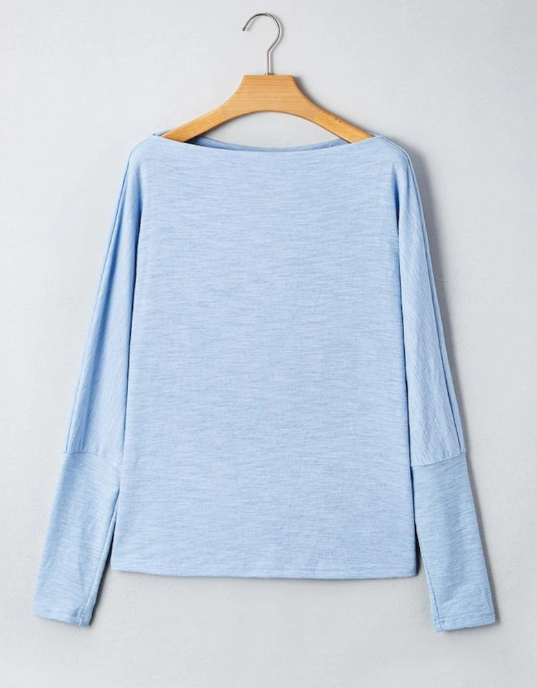 Beau Blue Solid Color Batwing Long Sleeve Top