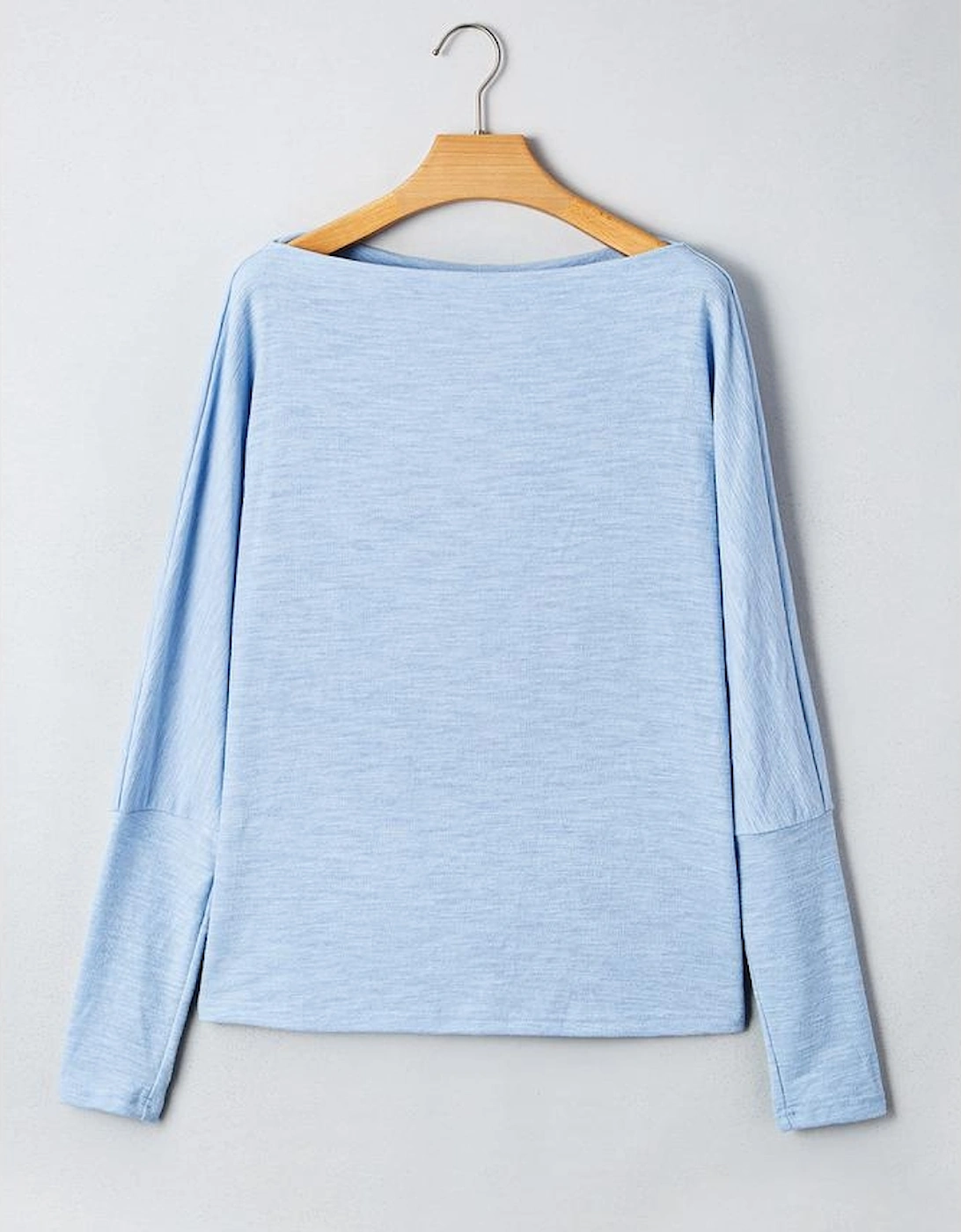 Beau Blue Solid Color Batwing Long Sleeve Top
