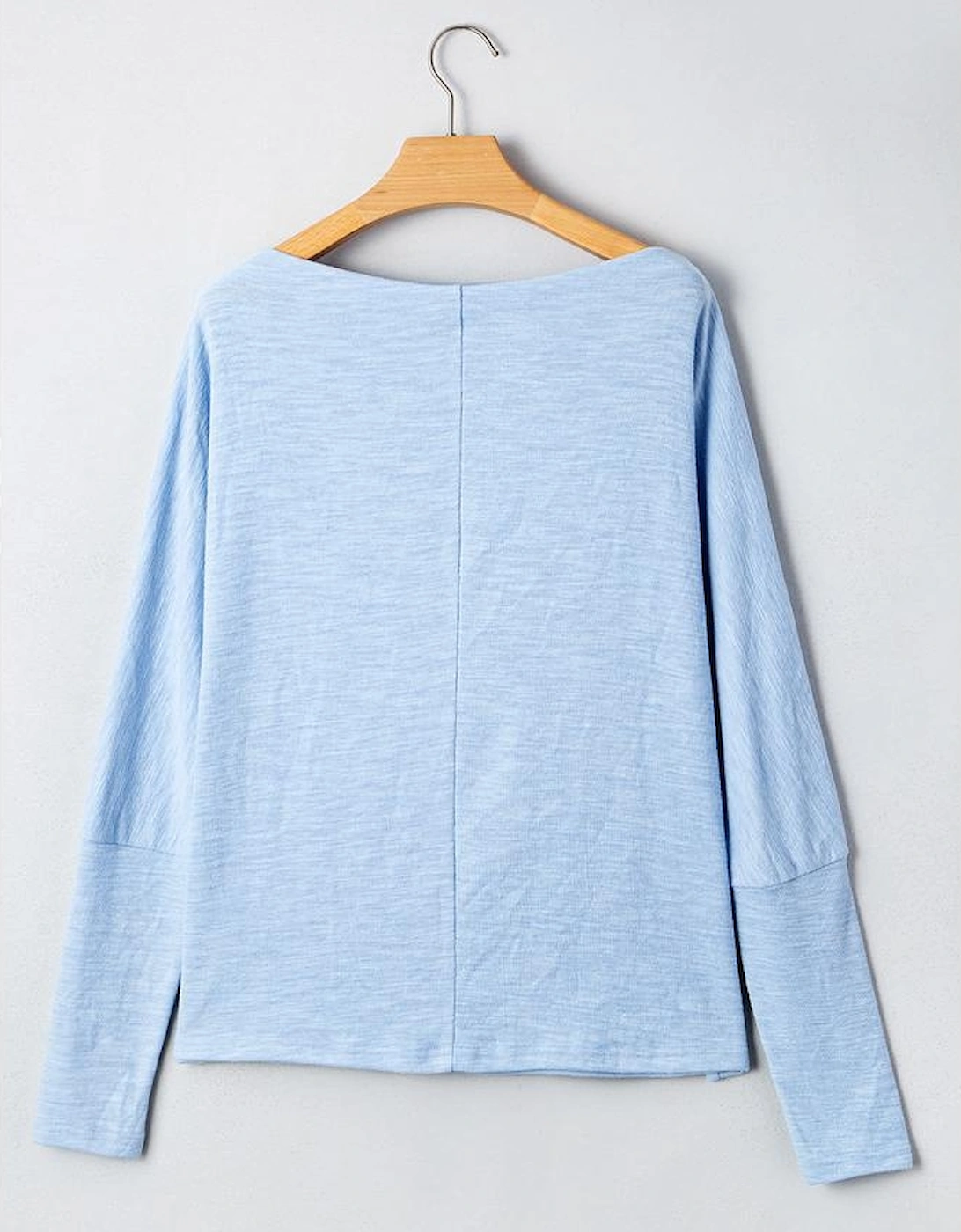 Beau Blue Solid Color Batwing Long Sleeve Top