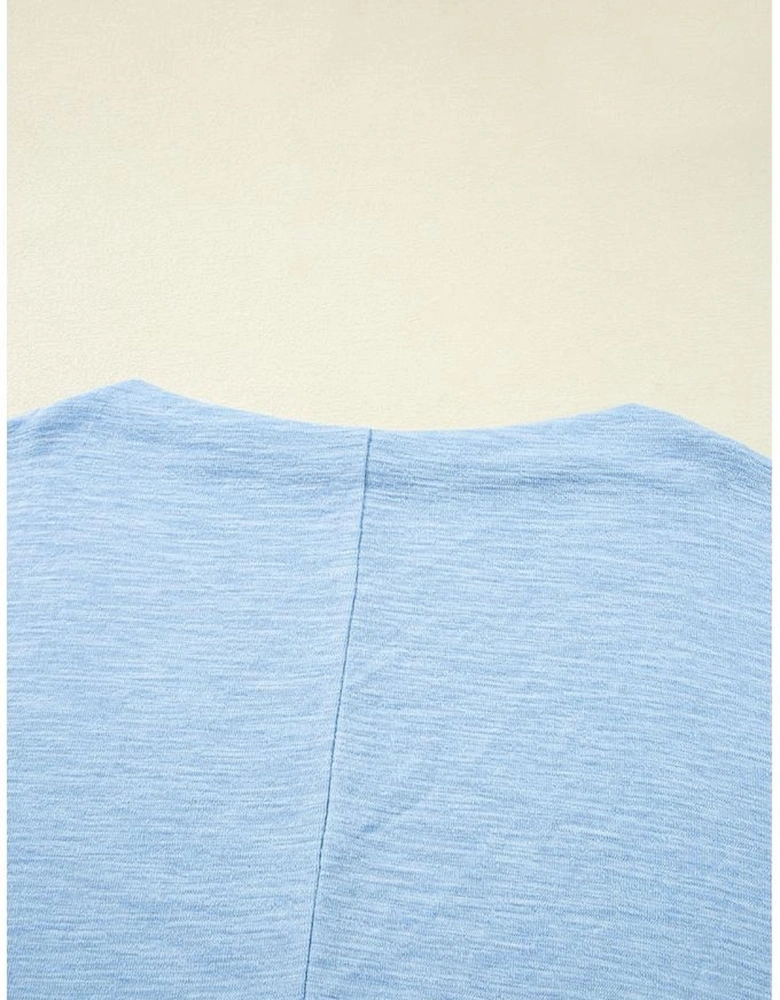 Beau Blue Solid Color Batwing Long Sleeve Top