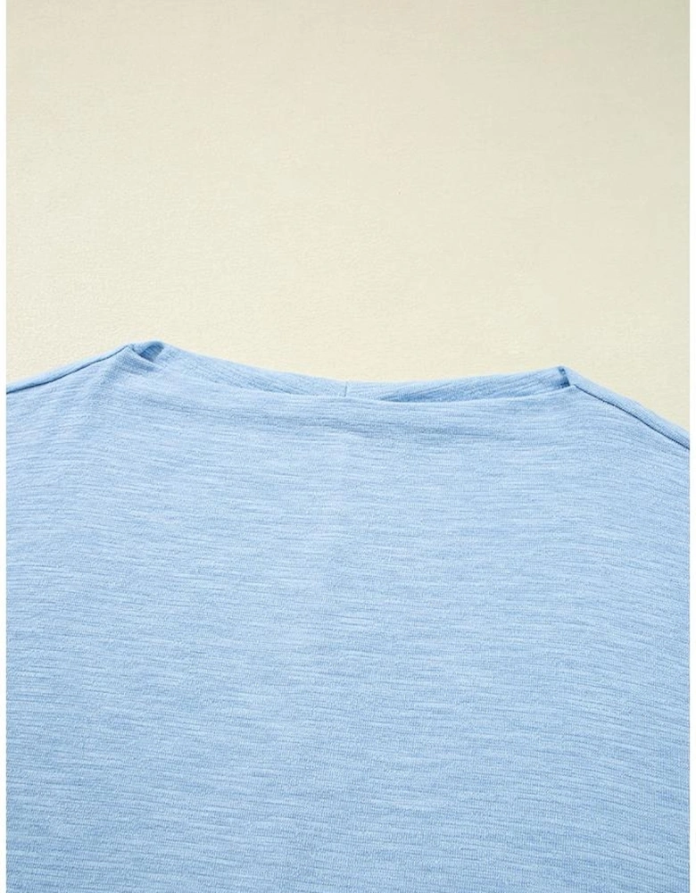 Beau Blue Solid Color Batwing Long Sleeve Top