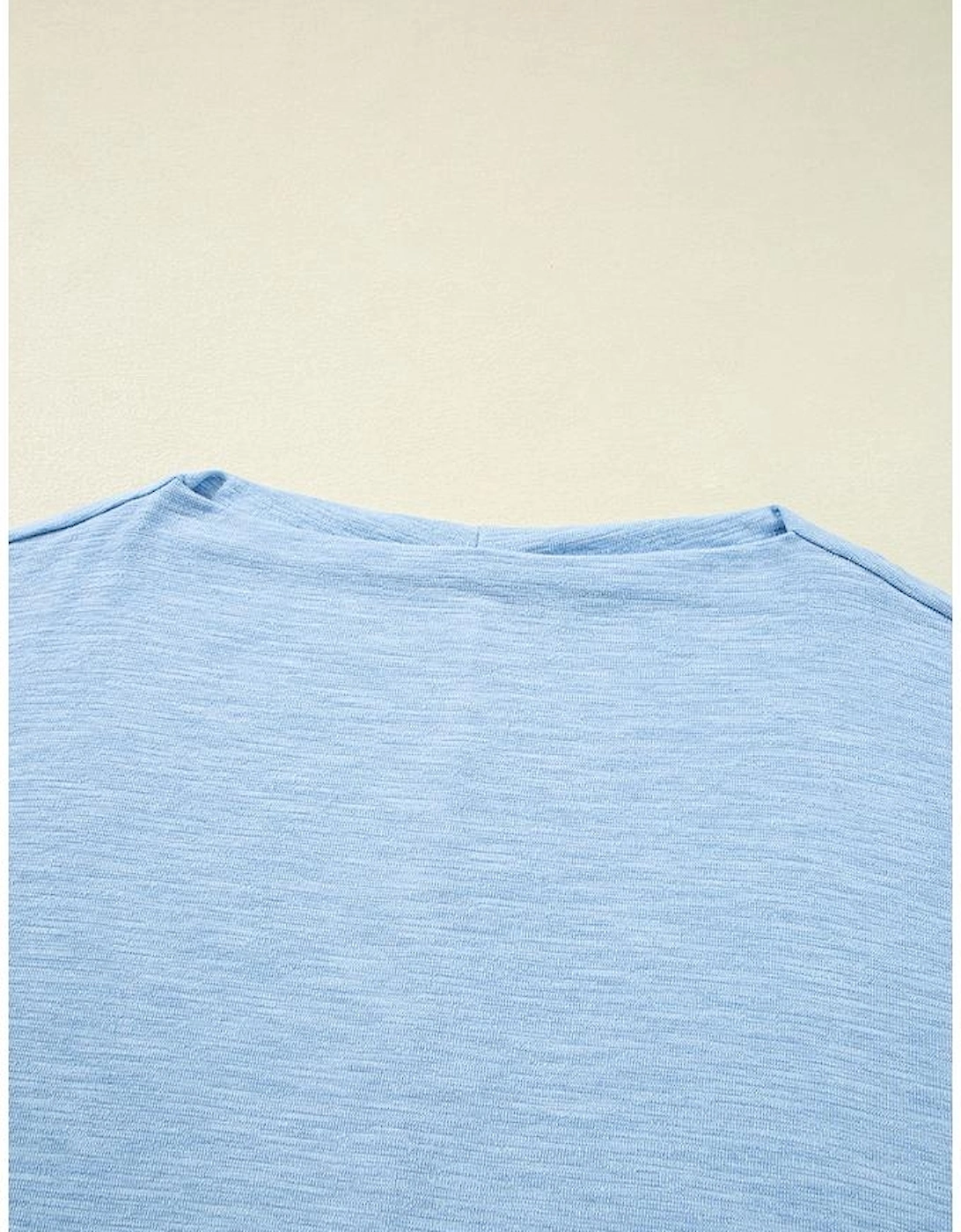 Beau Blue Solid Color Batwing Long Sleeve Top