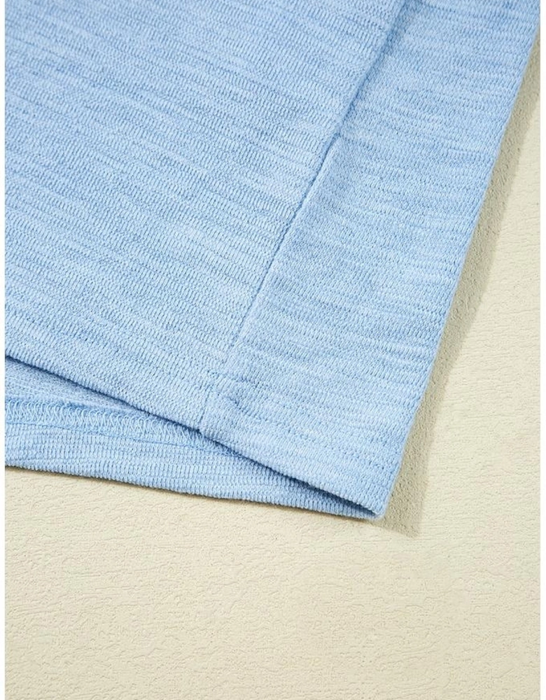 Beau Blue Solid Color Batwing Long Sleeve Top