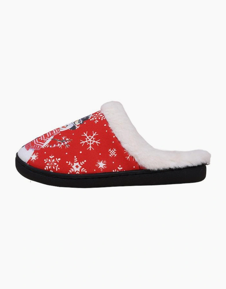 Fiery Red Christmas Snowman Print Plush Home Slippers
