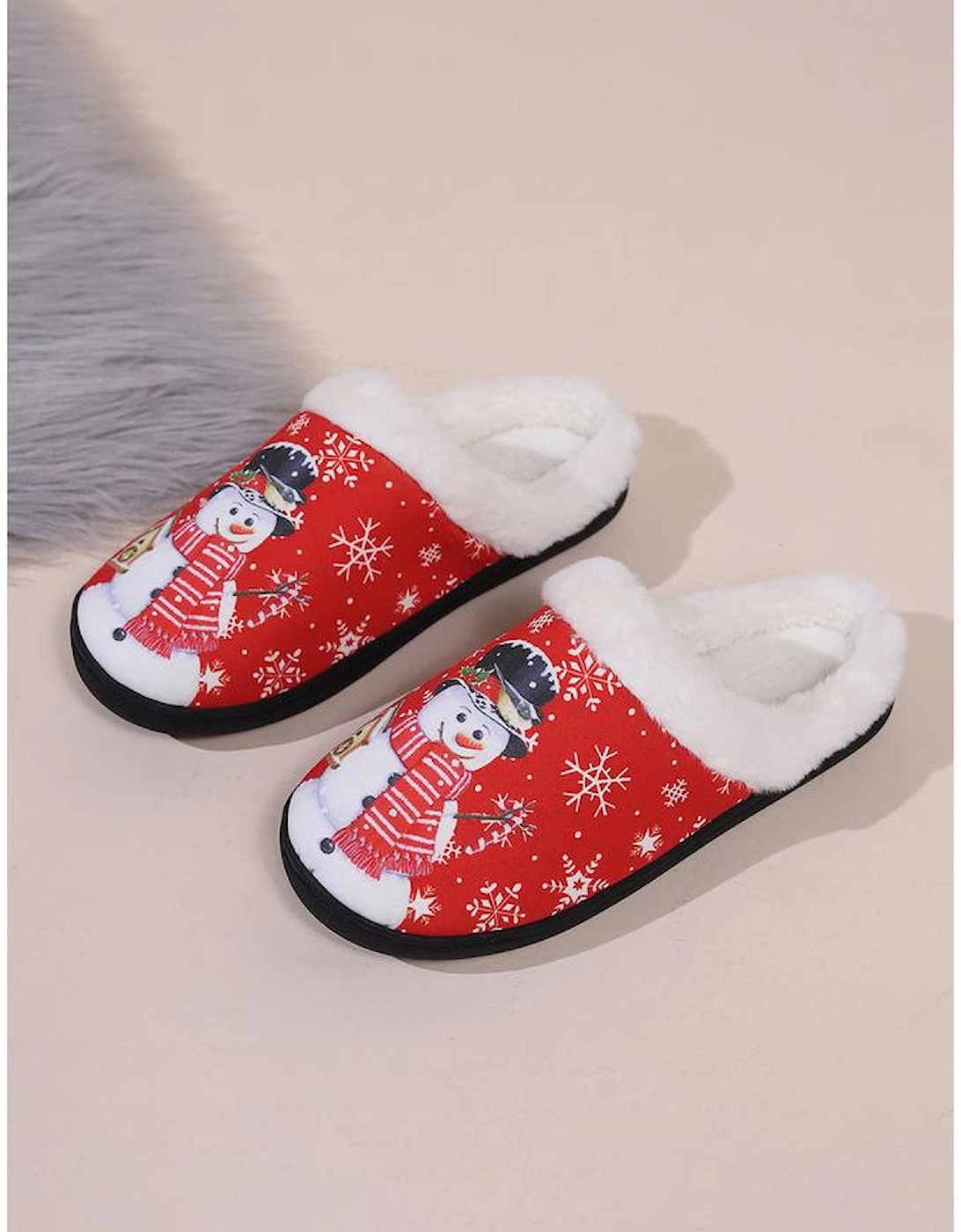 Fiery Red Christmas Snowman Print Plush Home Slippers, 7 of 6