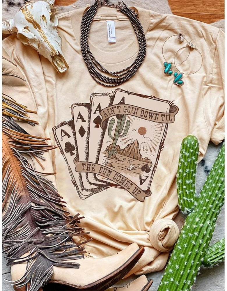 Khaki Western Poker Cards Graphic T Shirt
