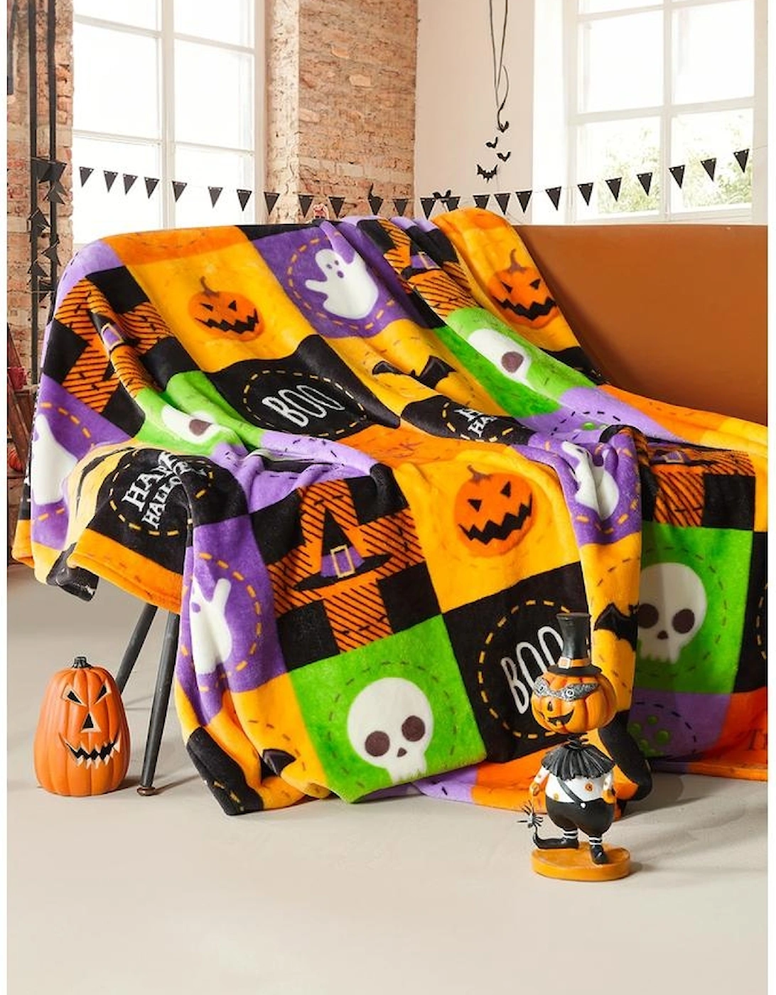Azura Exchange Purple Halloween Patten Checkerboard Flannel Large Blanket