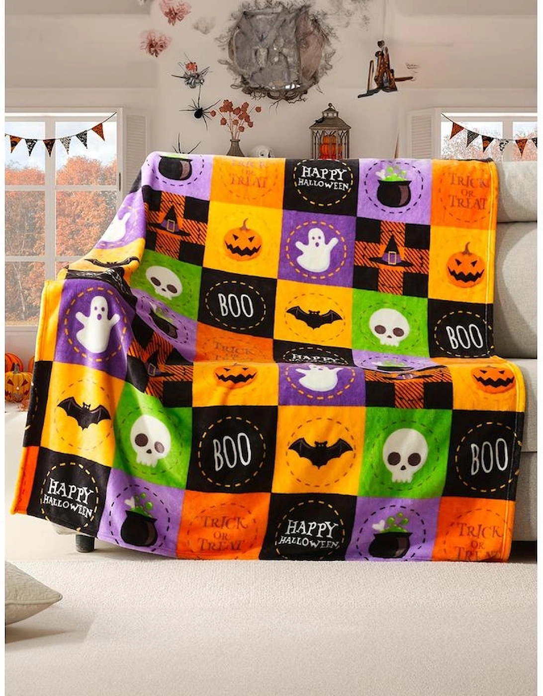 Azura Exchange Purple Halloween Patten Checkerboard Flannel Large Blanket