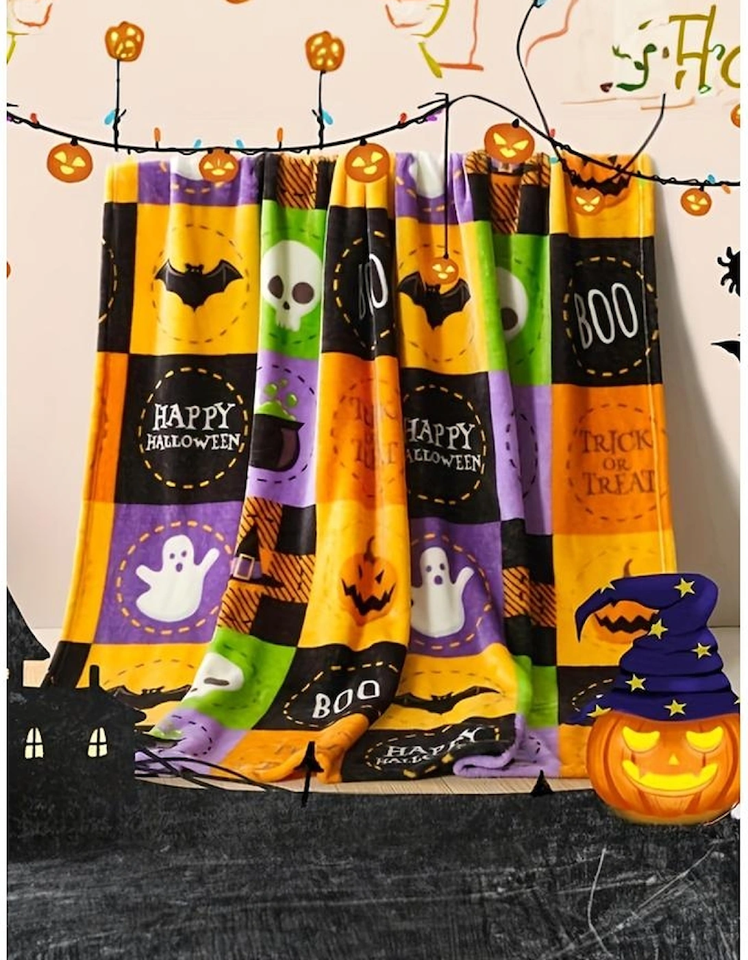 Azura Exchange Purple Halloween Patten Checkerboard Flannel Large Blanket