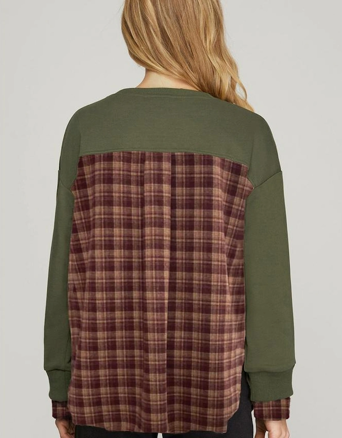 Moss Green Vintage Plaid Patchwork Drop Shoulder Sweatshirt, 12 of 11