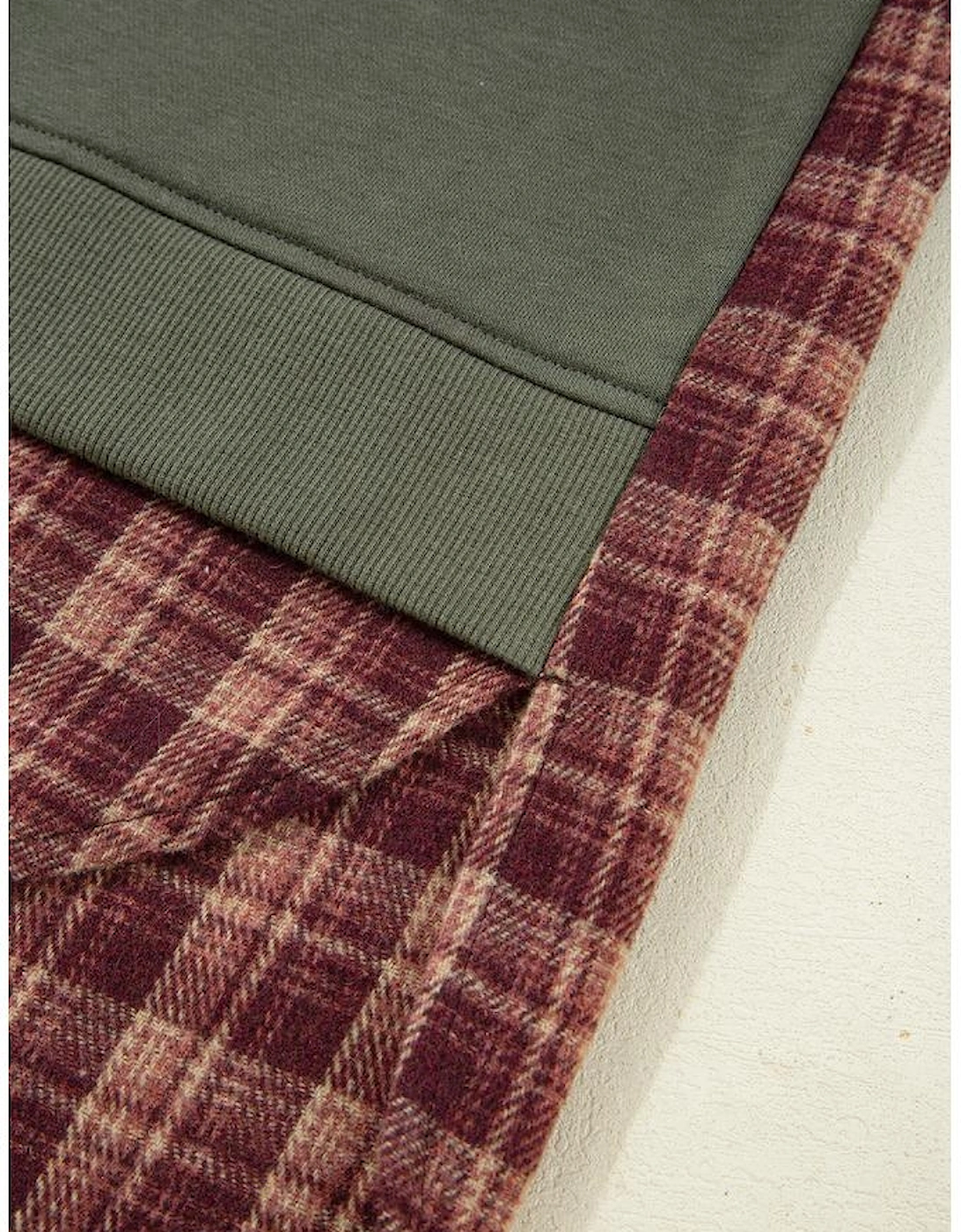 Moss Green Vintage Plaid Patchwork Drop Shoulder Sweatshirt