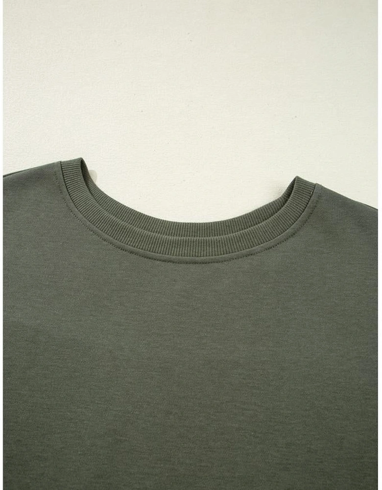 Moss Green Vintage Plaid Patchwork Drop Shoulder Sweatshirt