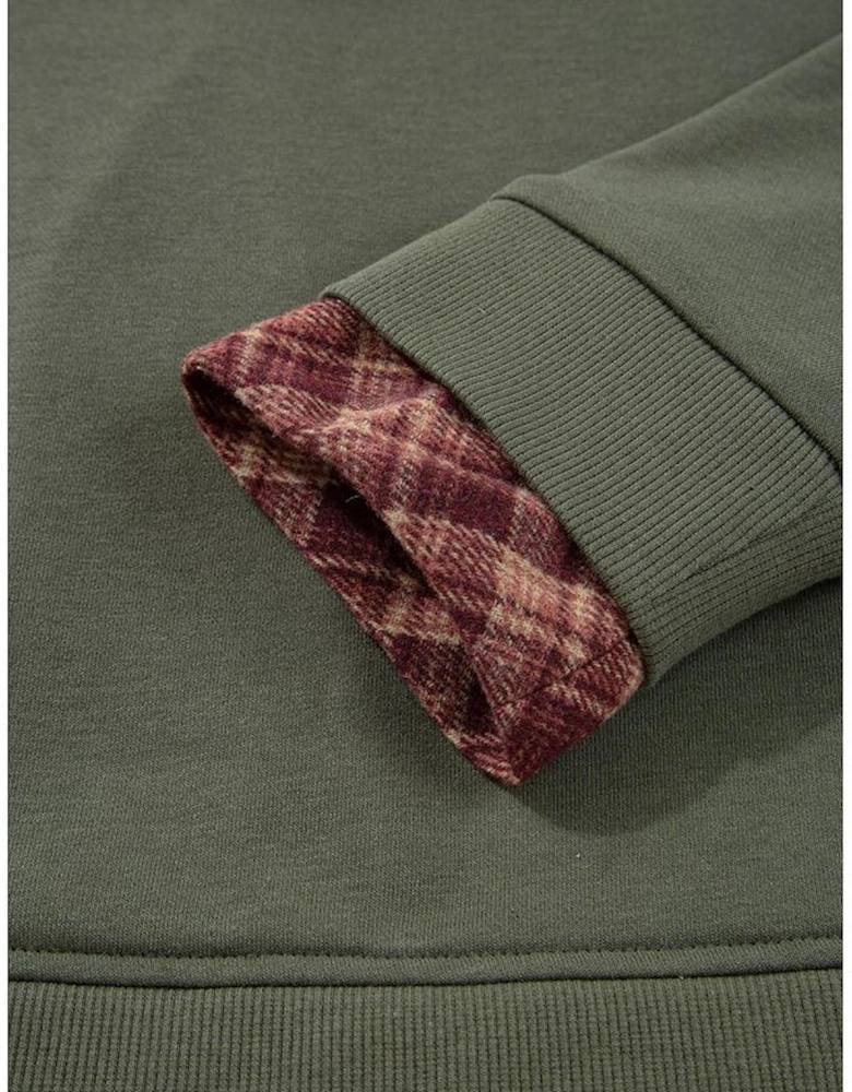 Moss Green Vintage Plaid Patchwork Drop Shoulder Sweatshirt