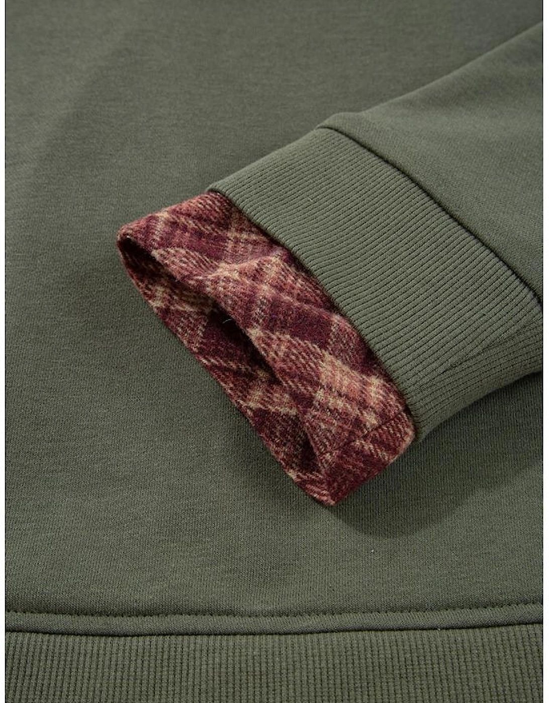 Moss Green Vintage Plaid Patchwork Drop Shoulder Sweatshirt