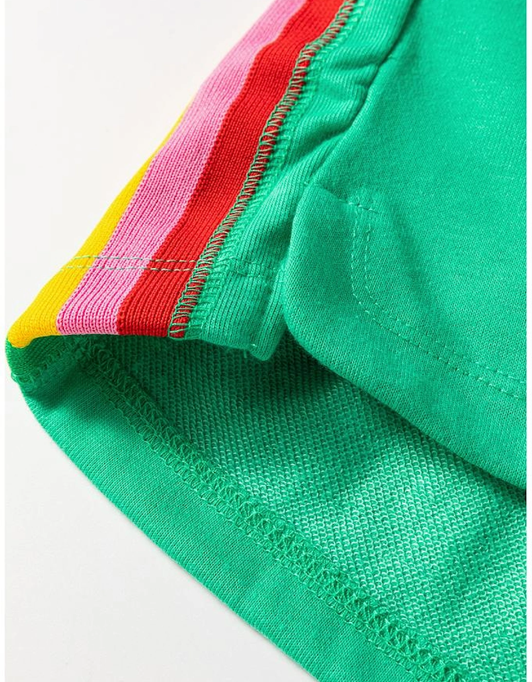 Sea Green Rainbow Colorblock Collared Short Sleeve Top 2 Piece Shorts Set