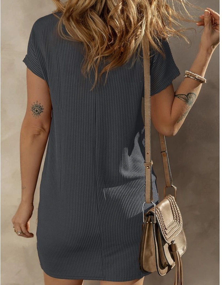 Gray Sequin Flag Stars Ribbed Shift T-shirt Dress