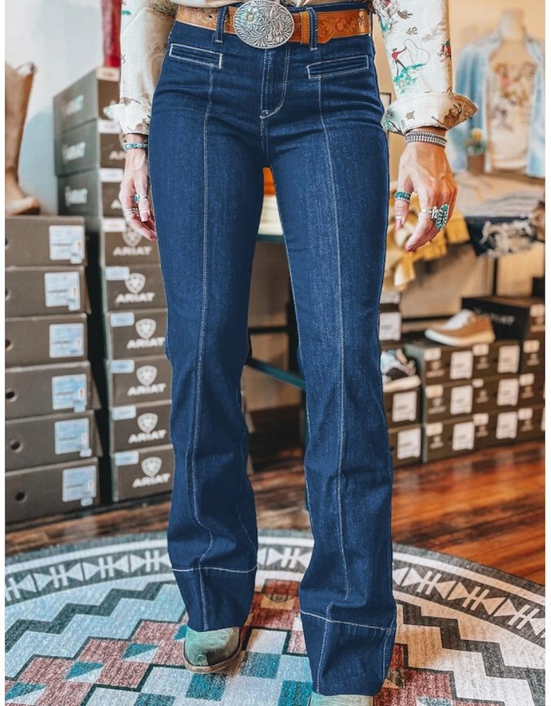 Sail Blue Center Seam Deep Wash Straight Jeans