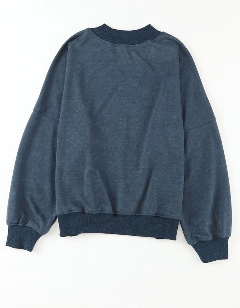 Sky Blue Drop Shoulder Crew Neck Pullover Sweatshirt