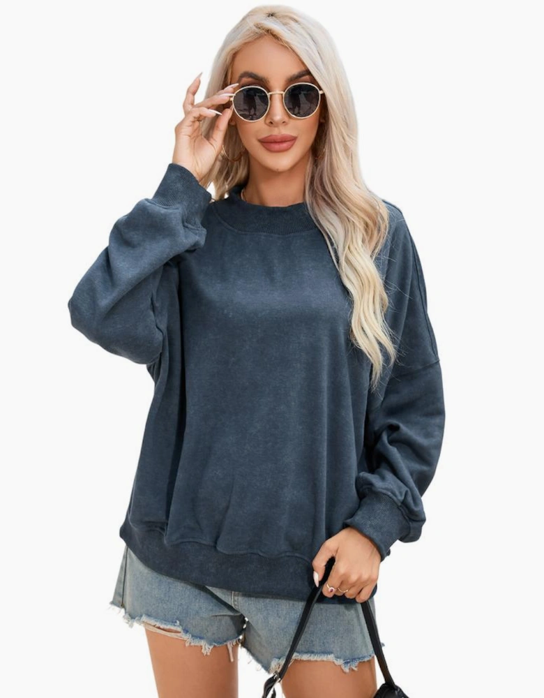 Sky Blue Drop Shoulder Crew Neck Pullover Sweatshirt