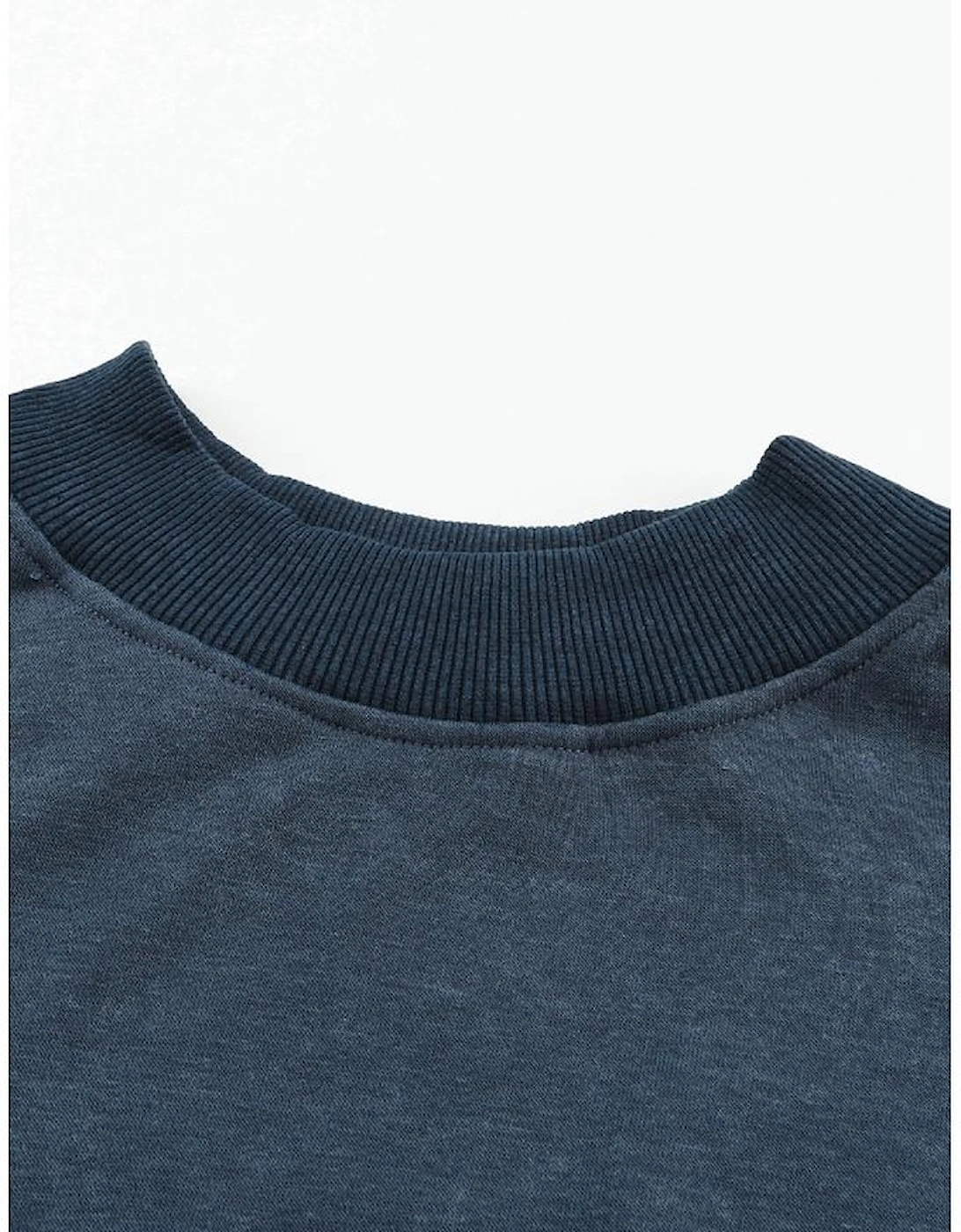 Sky Blue Drop Shoulder Crew Neck Pullover Sweatshirt