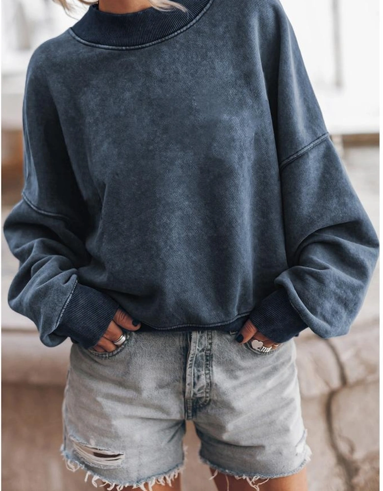 Sky Blue Drop Shoulder Crew Neck Pullover Sweatshirt