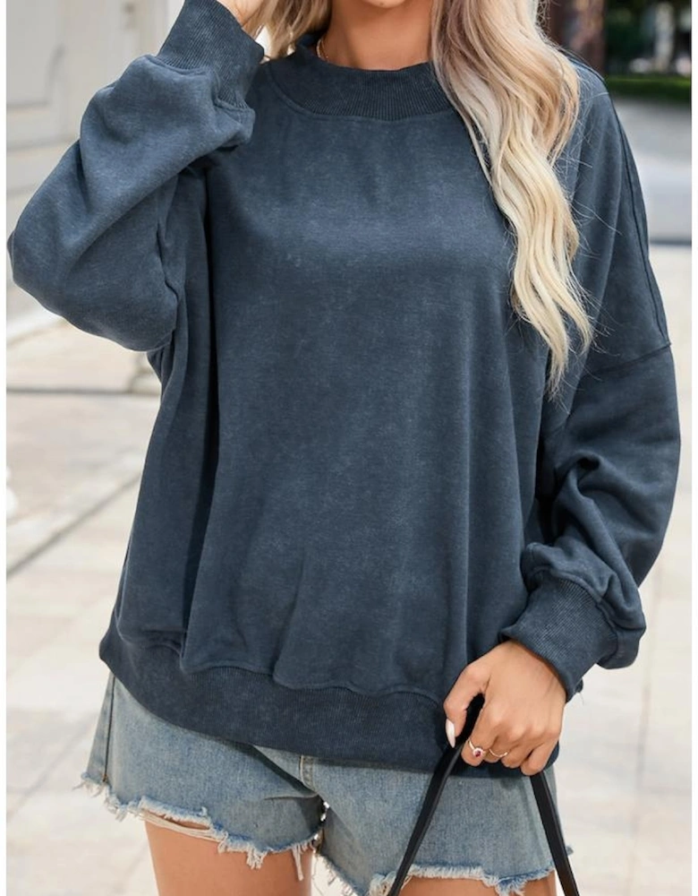 Sky Blue Drop Shoulder Crew Neck Pullover Sweatshirt