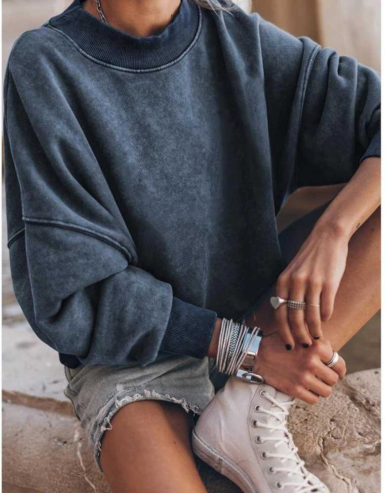 Sky Blue Drop Shoulder Crew Neck Pullover Sweatshirt