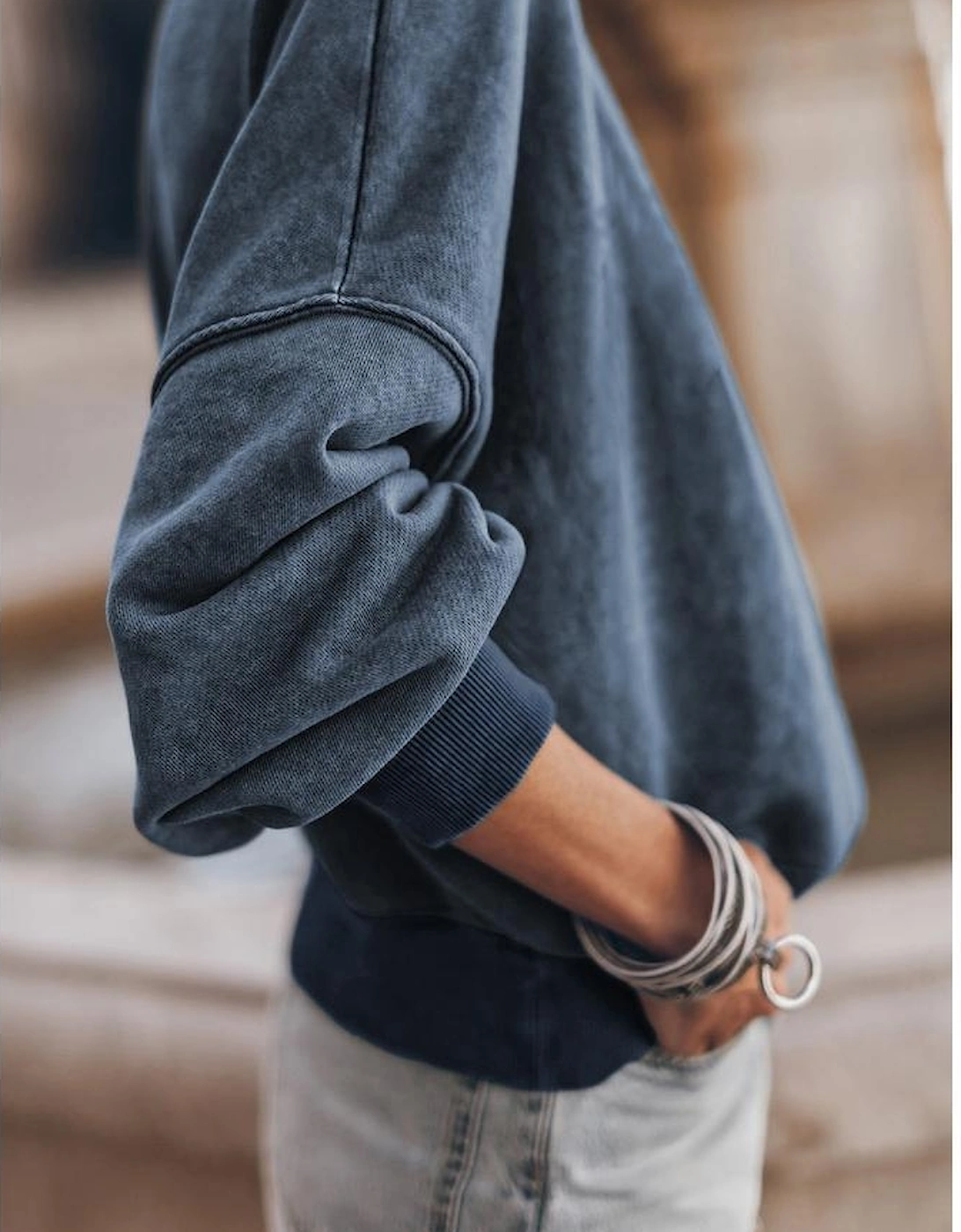 Sky Blue Drop Shoulder Crew Neck Pullover Sweatshirt