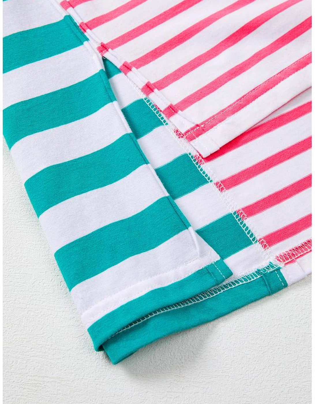 Pink Stripe Mixed Pattern Patchwork Uneven Hem Loose Tee