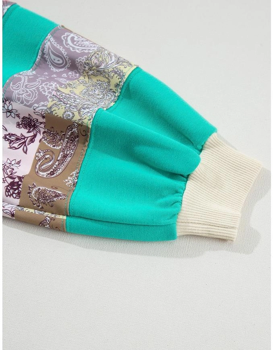 Aruba Blue Plaid Vintage Paisley Patchwork Long Sleeve Raglan Top