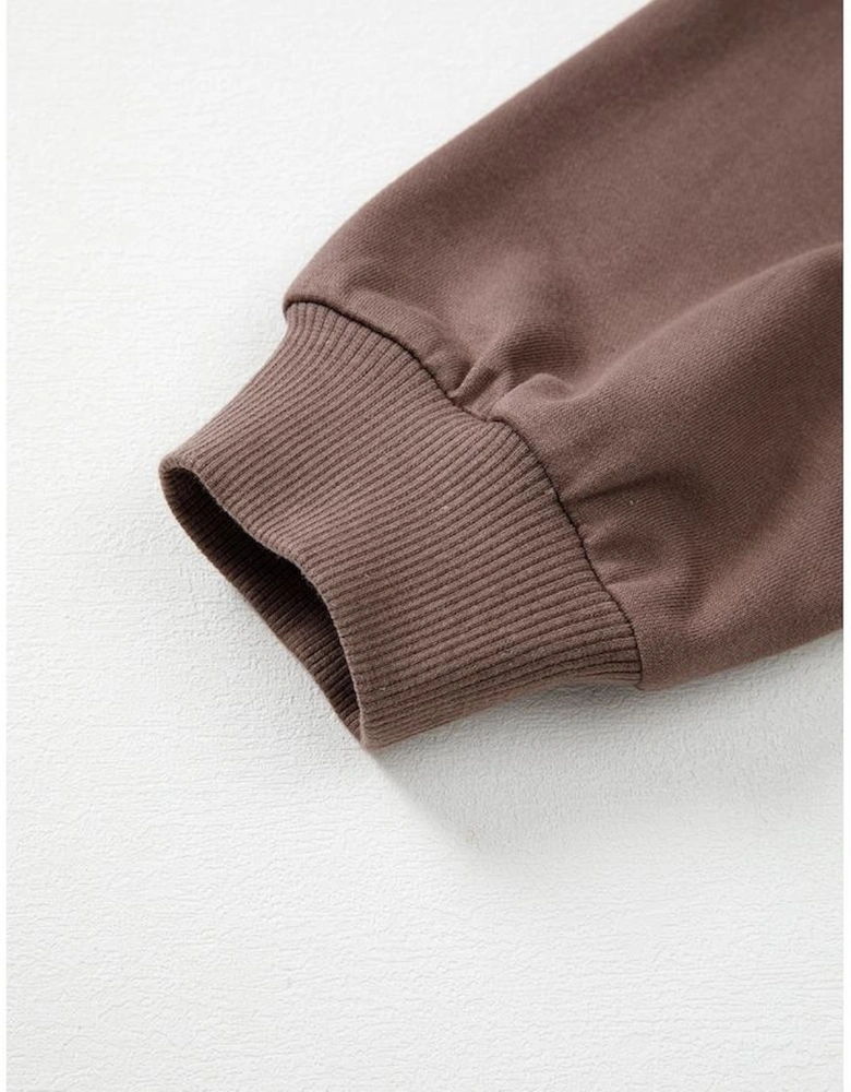 Dark Khaki Color Block Drop Shoulder Pullover Casual Sweatshirt